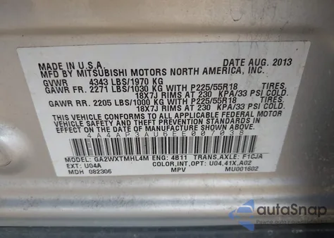 2014 Mitsubishi Outlander Sport Es z USA, uszkodzony, nr VIN 4A4AP3AU6EE007038